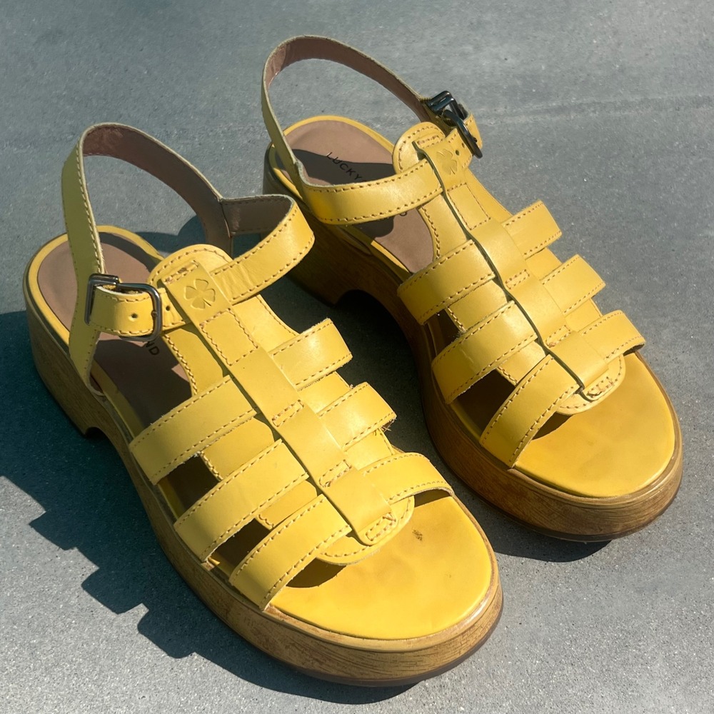 Lucky Brand Jemimmy Platform Sandals Womens 7 Yellow Good